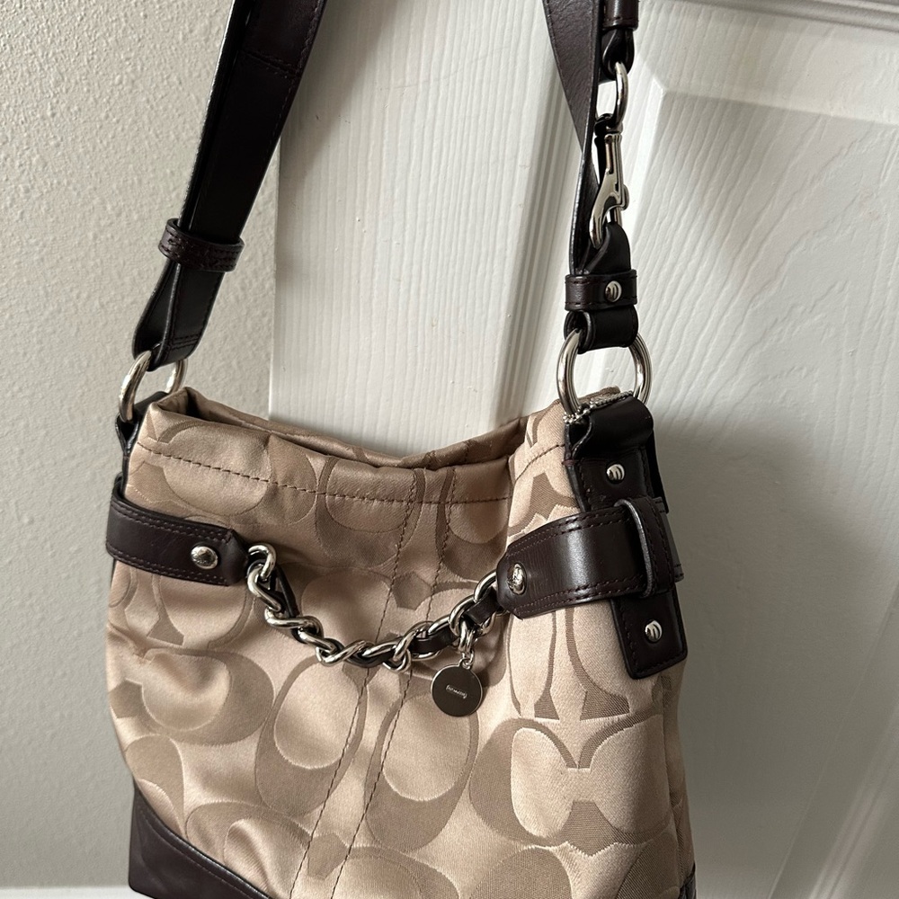 Coach Tan and Brown Shoulder Bag